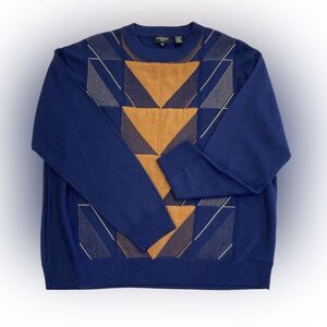 Pardazzio Uomo Sweater Men’s 3X Blue Brown Geometric Wool Blend Vintage 90s